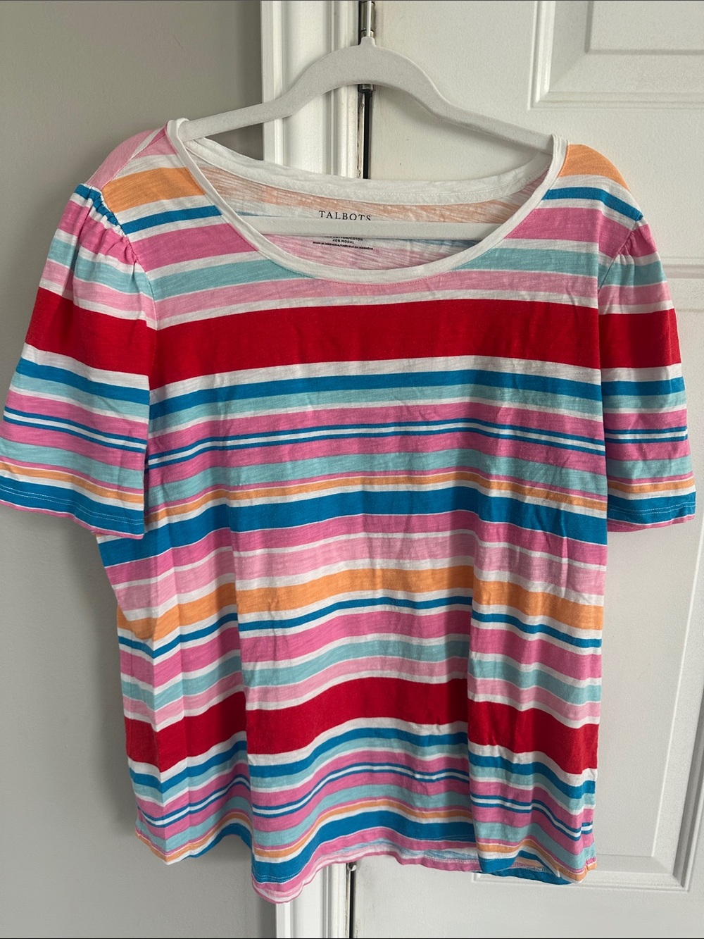 Talbots Kids Short Sleeve Multicolor Stripe Tee - Pink, Red, Blue, Orange
